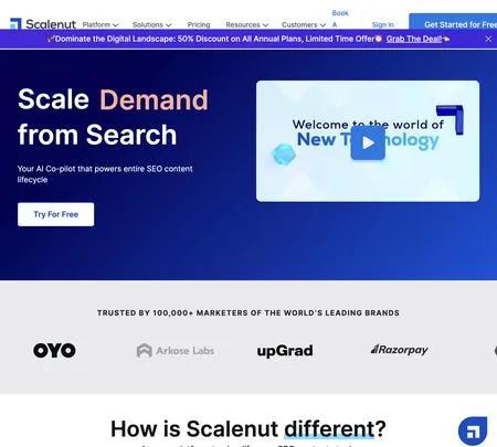 Screenshot of the site of Scalenut