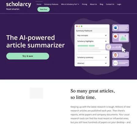 Screenshot of the site of Scholarcy