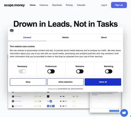 Screenshot of the site of Scope Money