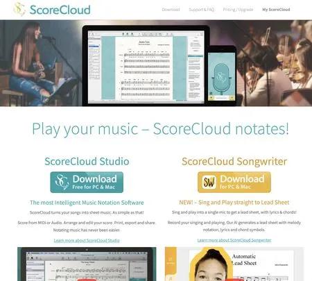 Screenshot of the site of ScoreCloud