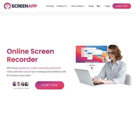 Screenshot of the site of ScreenApp