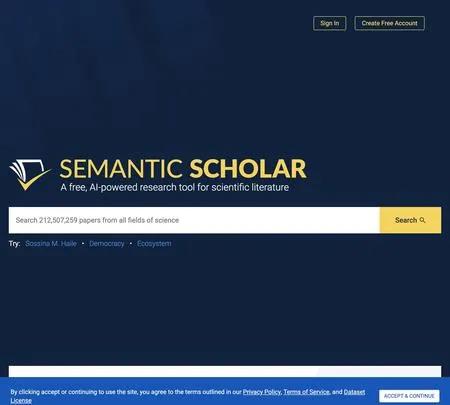 Screenshot of the site of Semantic Scholar
