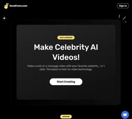Screenshot of the site of SendFame