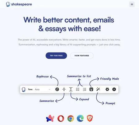 Screenshot of the site of Shakespeare AI Toolbar