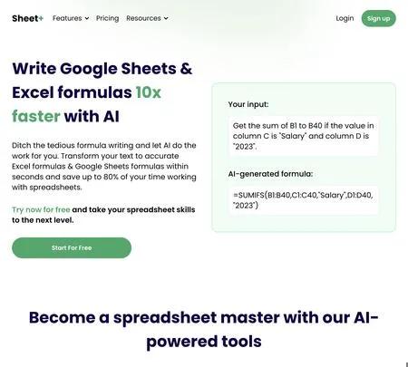 Screenshot of the site of Sheet+