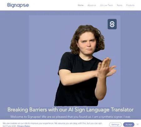 Screenshot of the site of Signapse