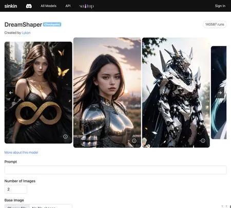 Screenshot of the site of DreamShaper (Sinkin)