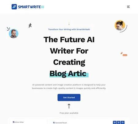 Screenshot of the site of SmartWriteAI