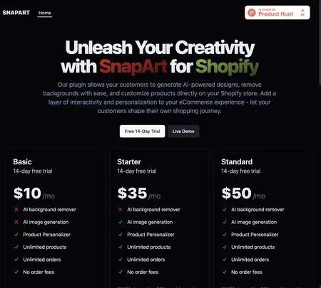 Screenshot of the site of SnapArt