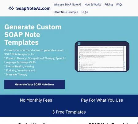 Screenshot of the site of SOAP Note AI