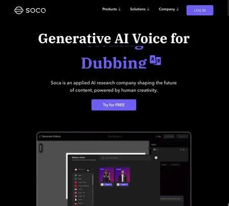 Screenshot of the site of Soca AI