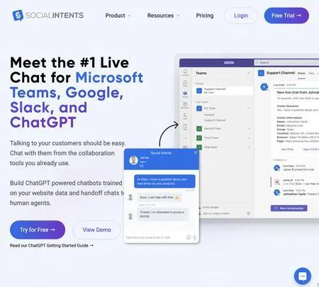 Screenshot of the site of Social Intents