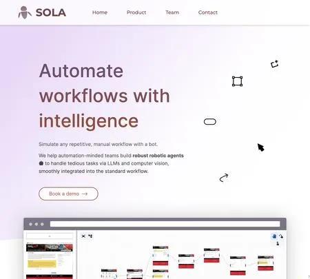 Screenshot of the site of Sola Solutions