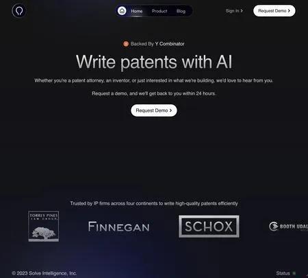 Screenshot of the site of Solve Intelligence