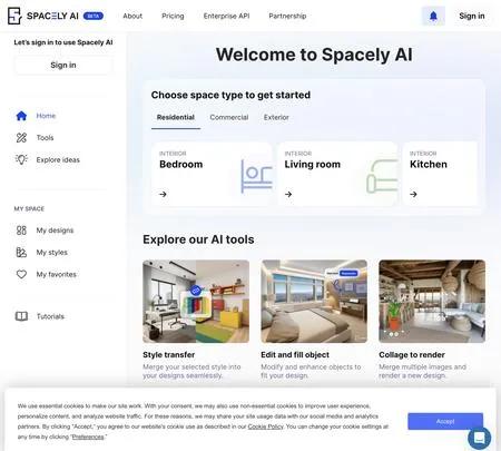 Screenshot of the site of Spacely.ai
