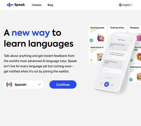 Screenshot of the site of Speak.com