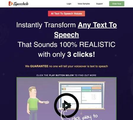 Screenshot of the site of Speechelo