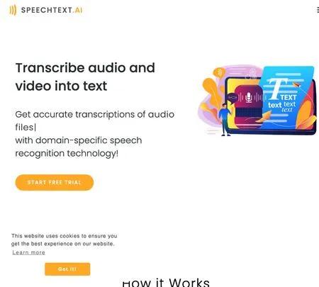 Screenshot of the site of SpeechText.AI