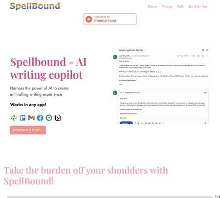 Screenshot of the site of SpellBound