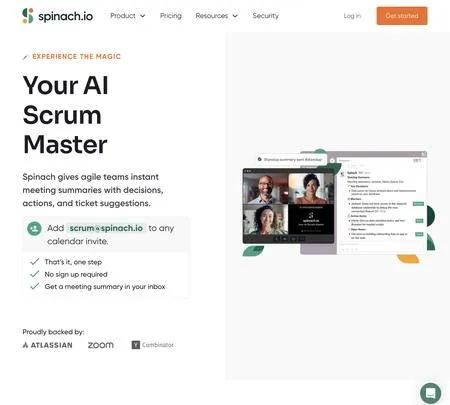 Screenshot of the site of Spinach.io