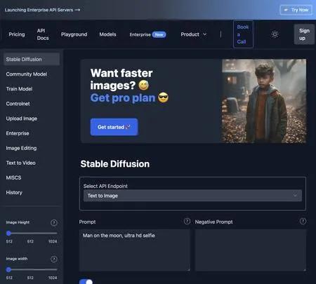 Screenshot of the site of Stable Diffusion API