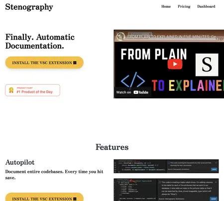 Screenshot of the site of Stenography