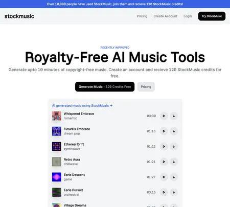Screenshot of the site of Stockmusic