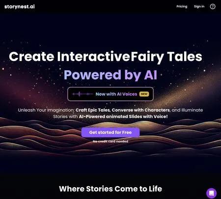 Screenshot of the site of Storynest