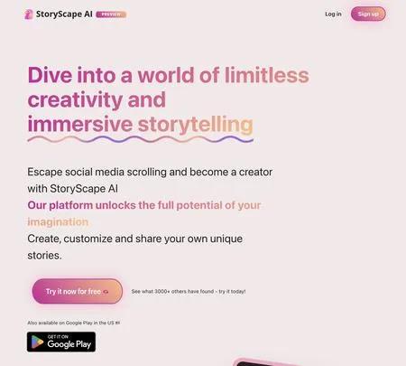 Screenshot of the site of StoryScape