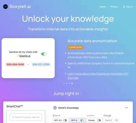 Screenshot of the site of Storytell.ai
