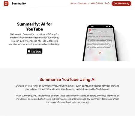Screenshot of the site of Summarify