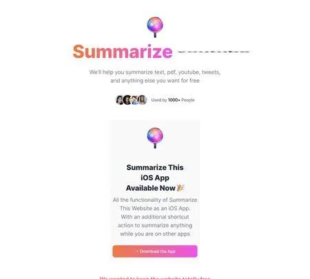 Screenshot of the site of Summarizethis