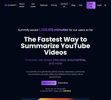 Screenshot of the site of Summify