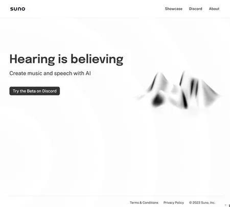 Screenshot of the site of Suno