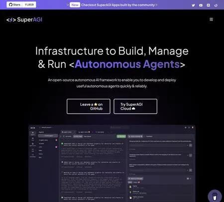 Screenshot of the site of SuperAGI