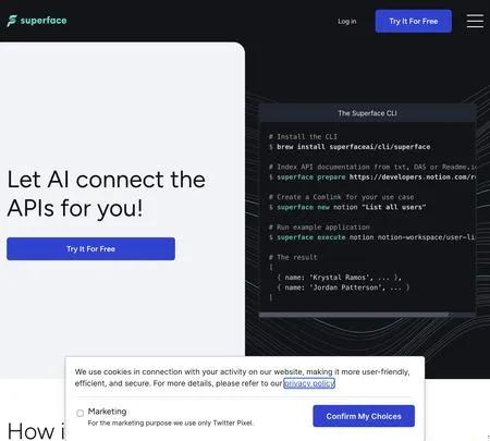 Screenshot of the site of Superface
