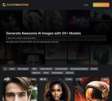 Screenshot of the site of SUPERMACHINE