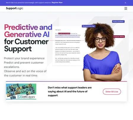 Screenshot of the site of Supportlogic