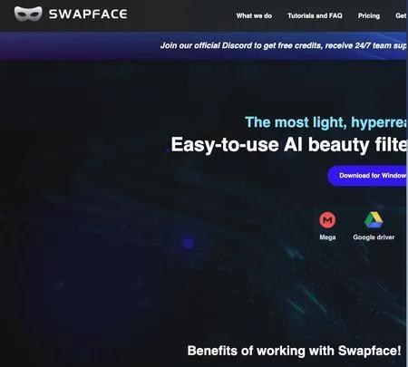Screenshot of the site of Swapface