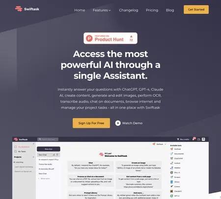 Screenshot of the site of Swiftask