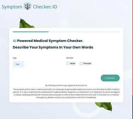Screenshot of the site of Symptom Checker AI