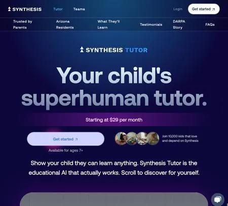 Screenshot of the site of Synthesis Tutor