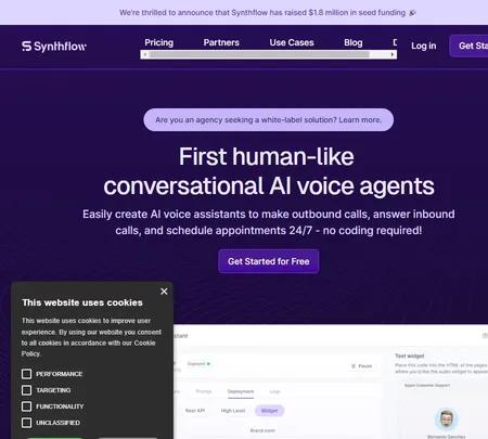 Screenshot of the site of Synthflow