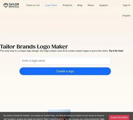 Screenshot of the site of Tailor Brands