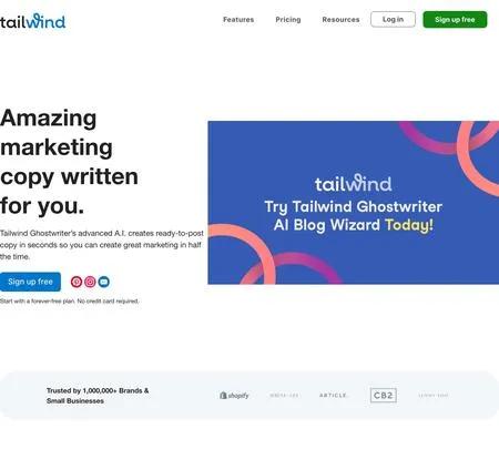 Screenshot of the site of Tailwind Ghostwriter