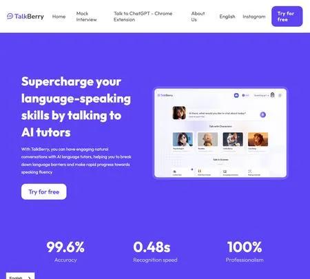 Screenshot of the site of TalkBerry