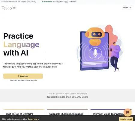 Screenshot of the site of Talkio