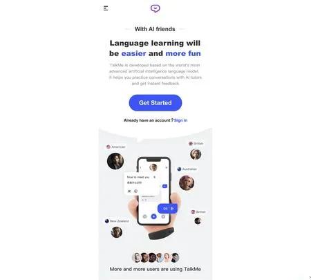 Screenshot of the site of Talkme