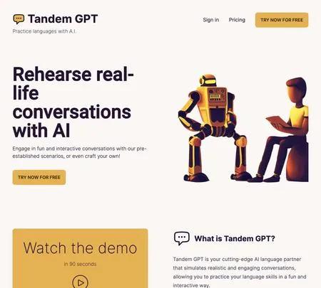 Screenshot of the site of Tandem GPT