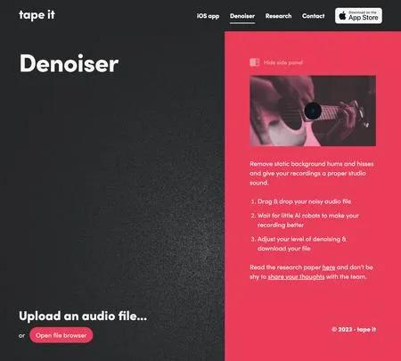 Screenshot of the site of Denoiser by TapeIt